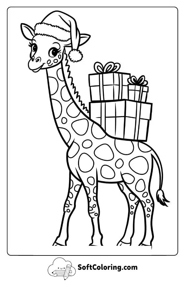 Christmas Giraffe Carrying Presents