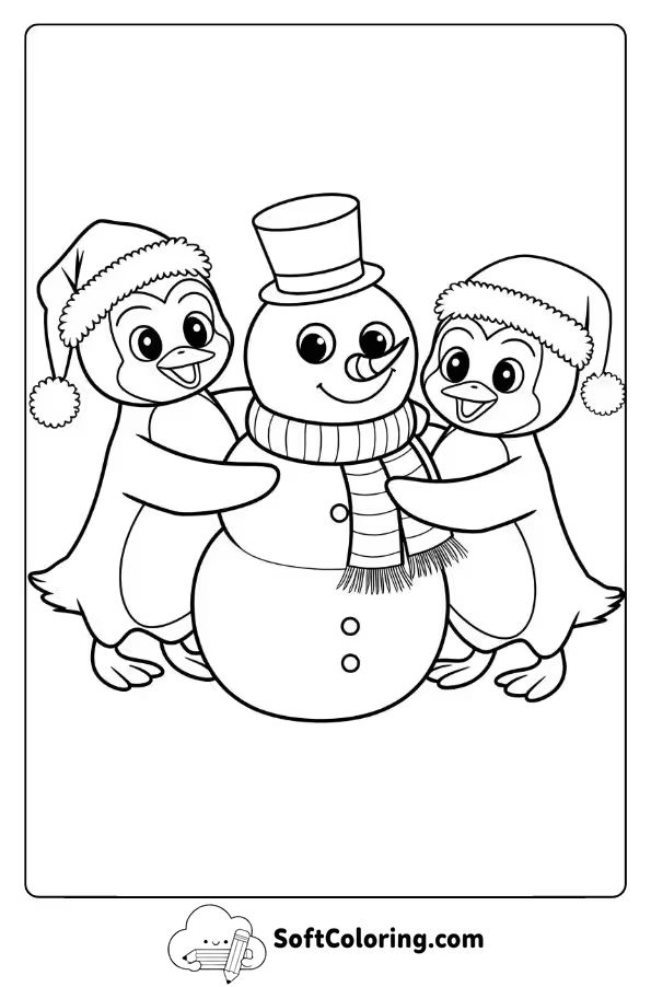 Christmas Penguins Building a Snowman