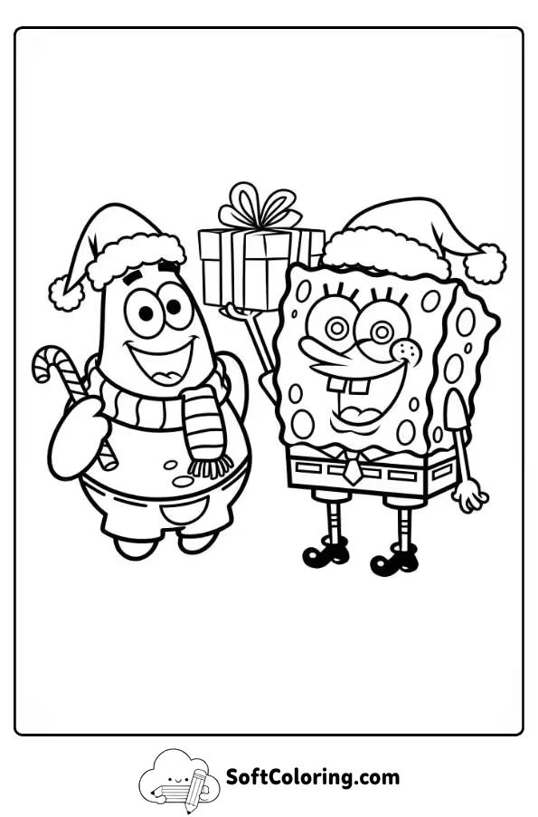 Christmas Themed SpongeBob And Patrick Coloring Picture