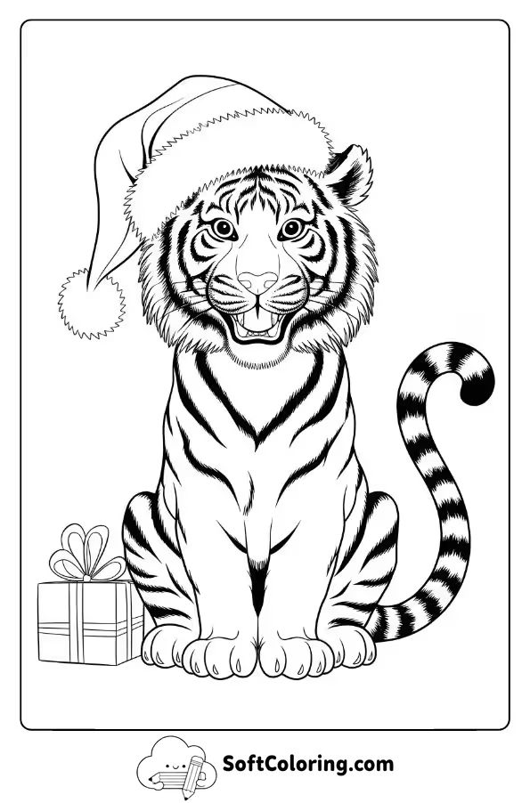 Christmas Tiger with Santa Hat