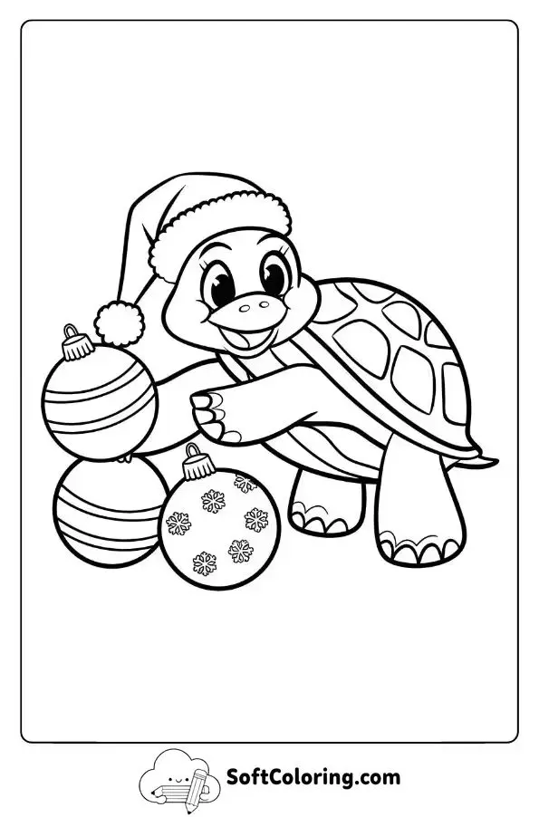 Christmas Turtle Playing With Ornaments