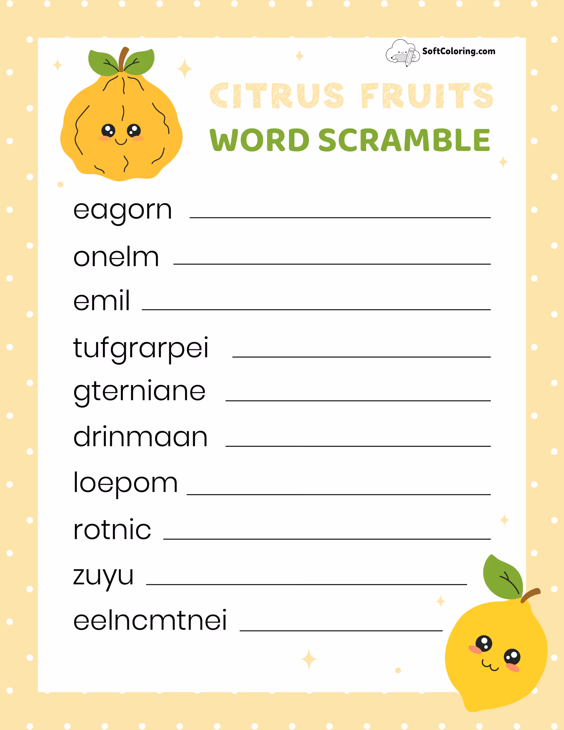 Citrus Fruits Word Scramble