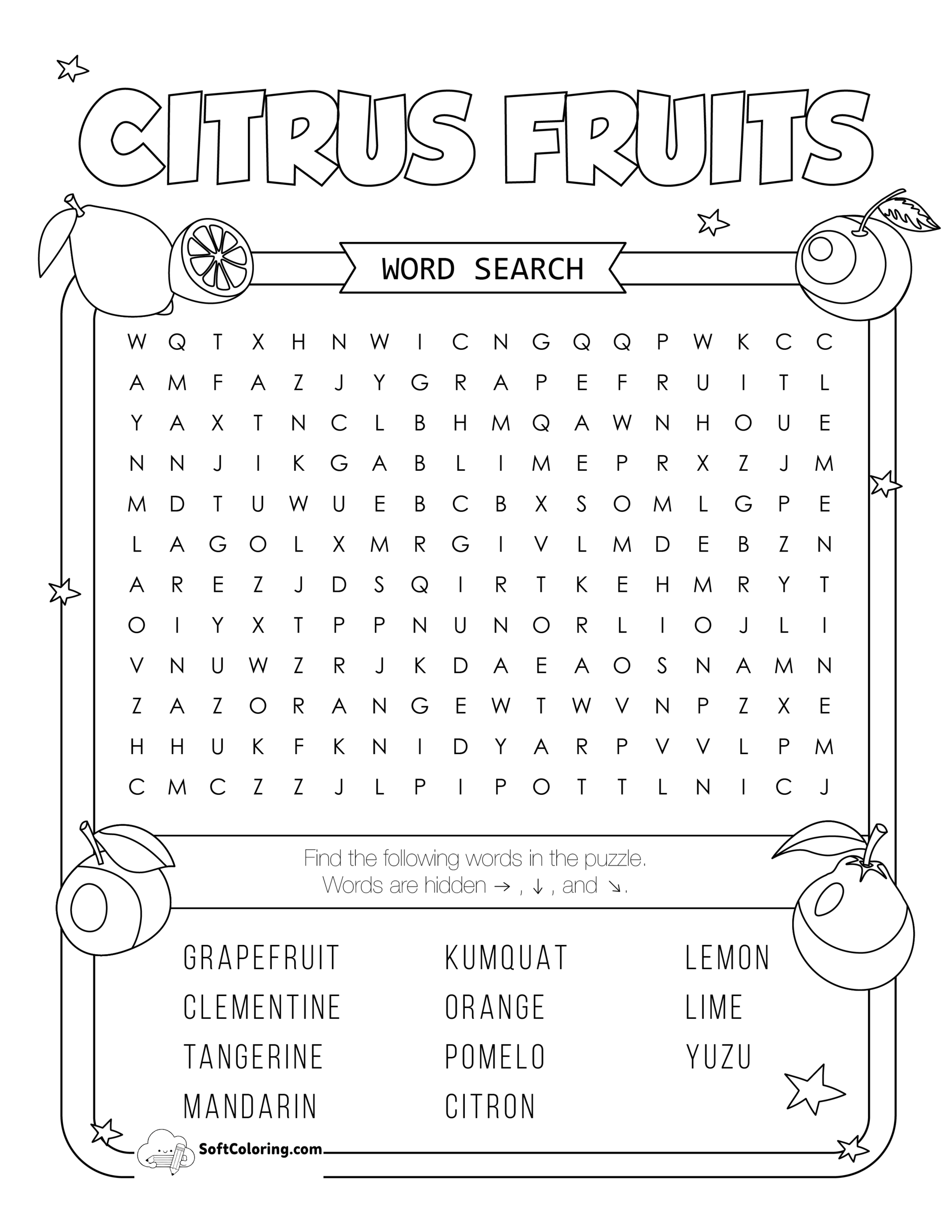 Citrus Fruits Word Search Puzzle