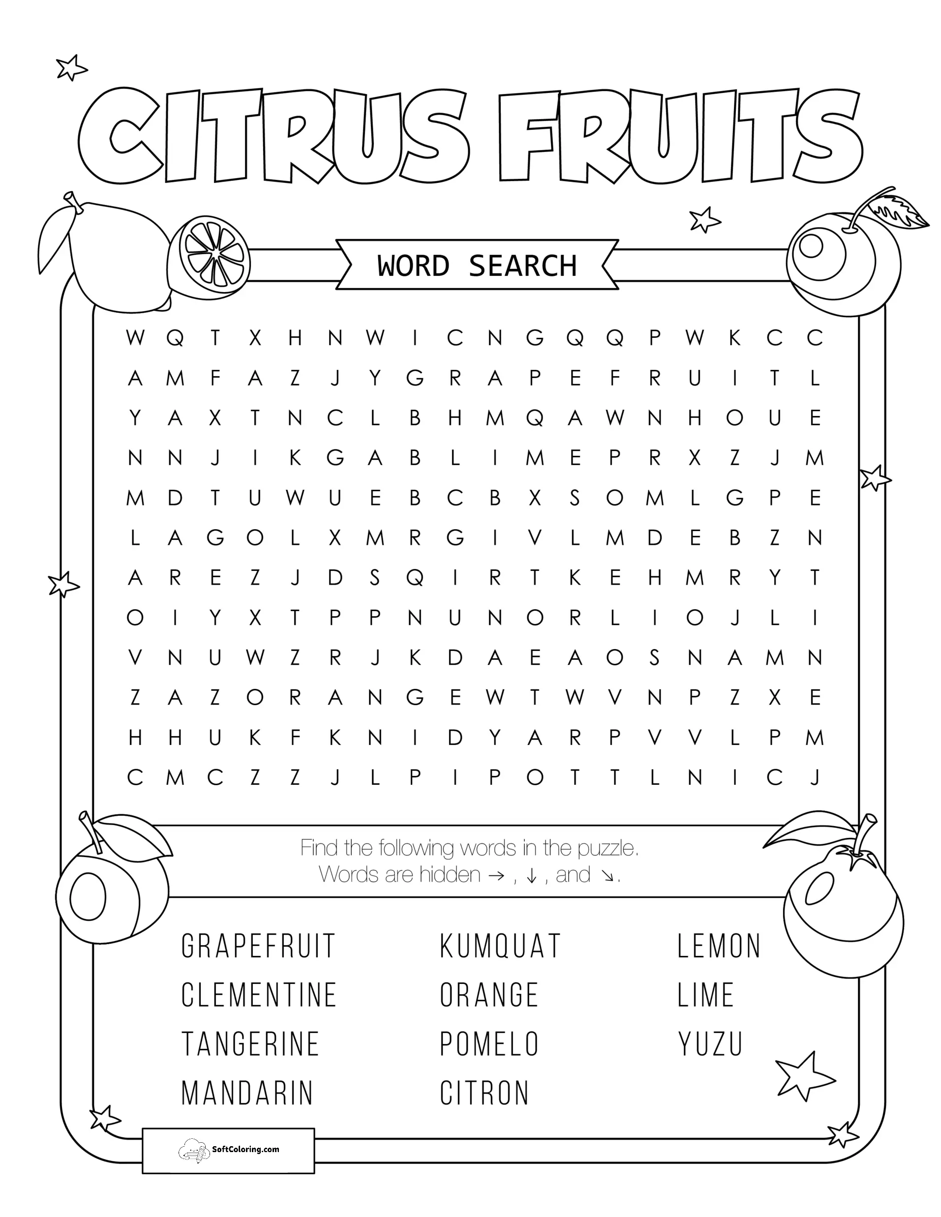 Citrus Fruits Word Search Puzzle