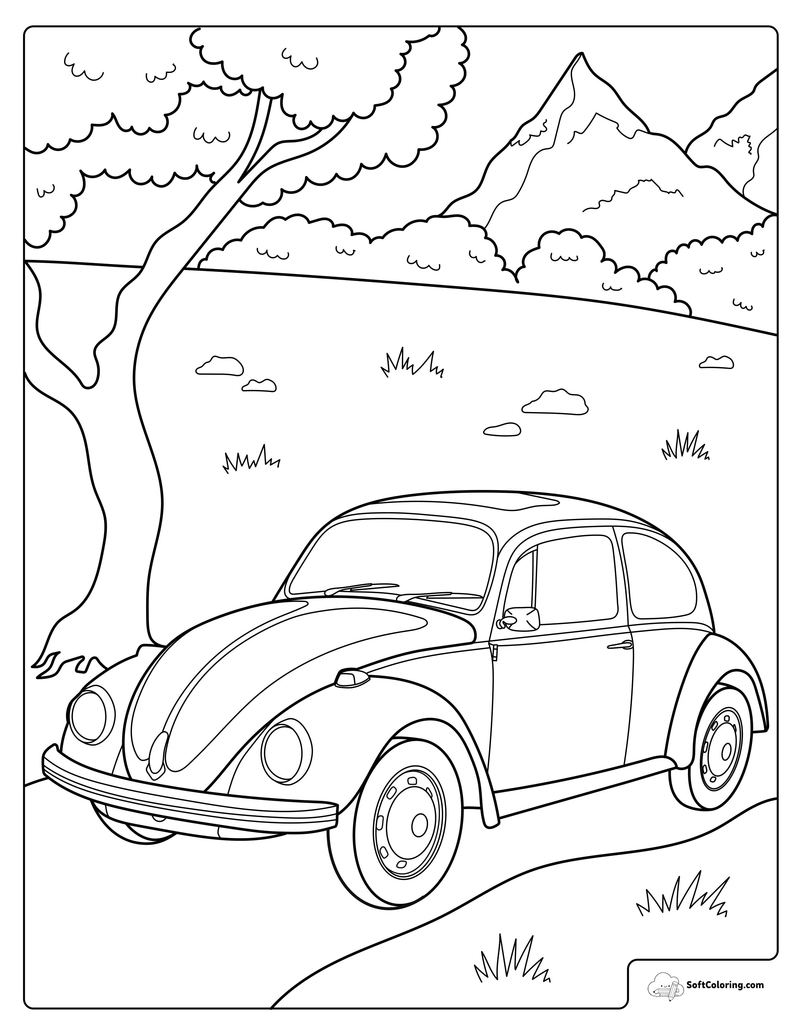 Classic Car By The Mountains Coloring Page