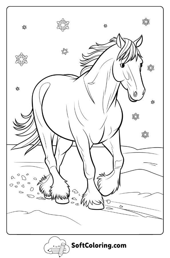 Clydesdale Horse Walking Through Snow