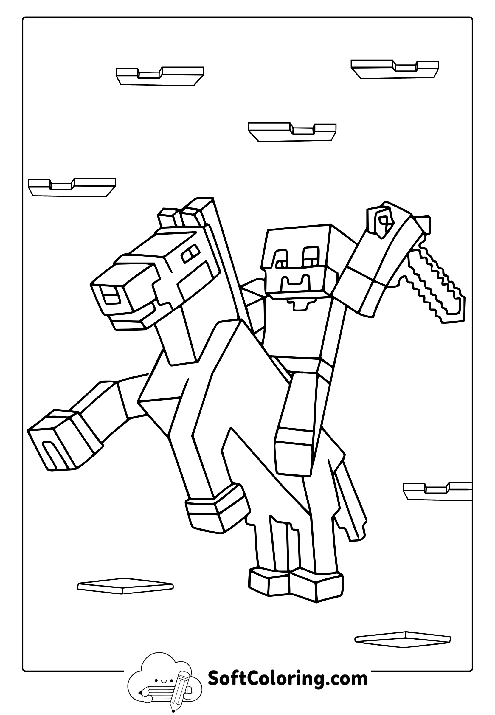 Color Minecraft Steve in Action Coloring Page