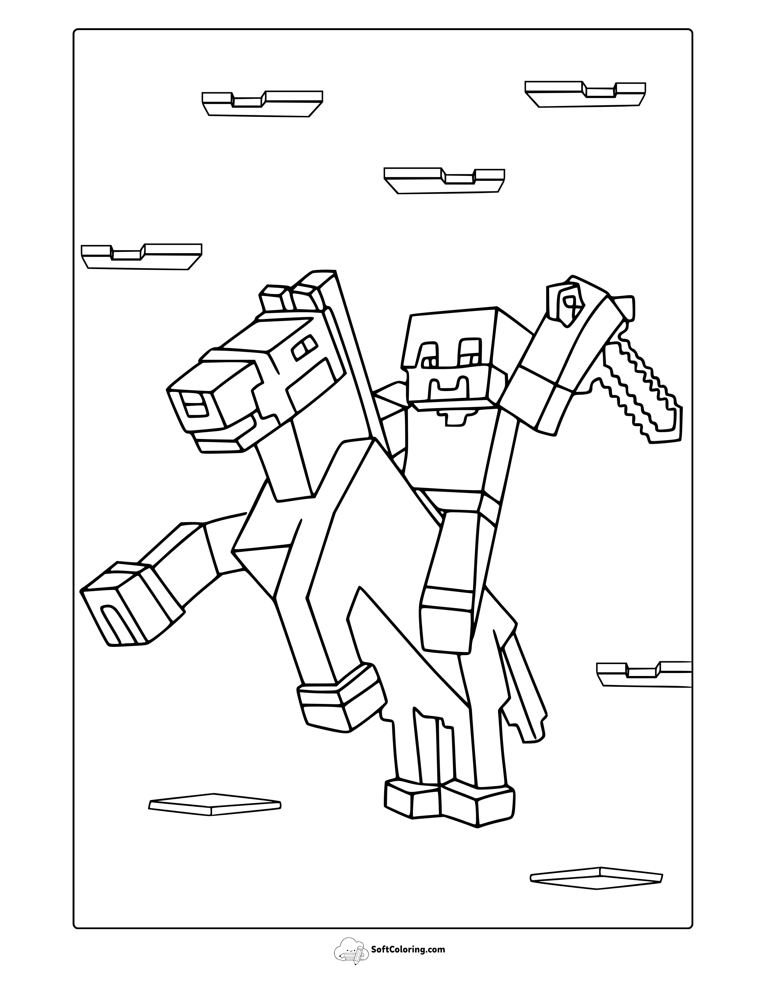Color Minecraft Steve In Action Coloring Page