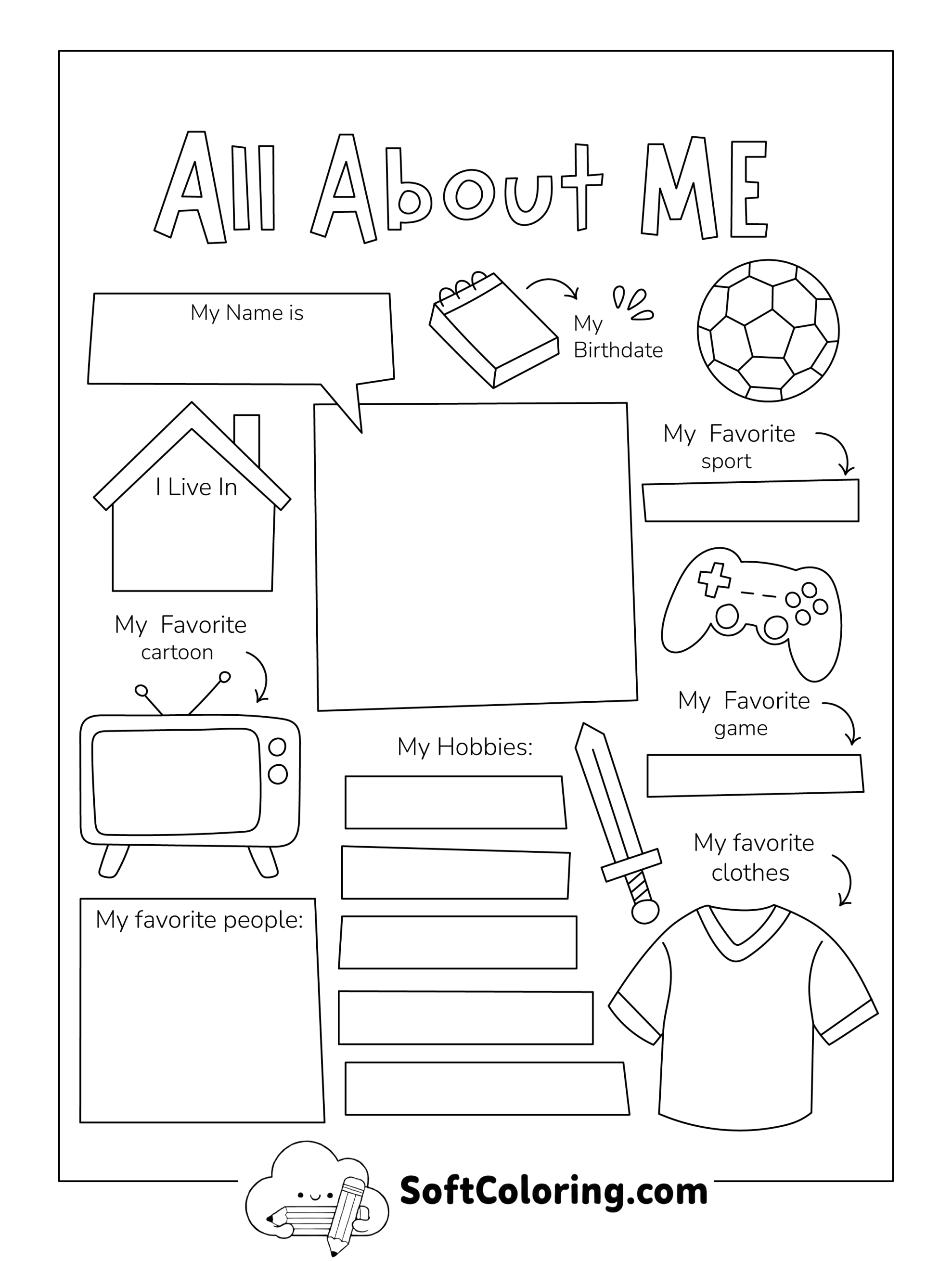 Coloring In All About Me Worksheet for Boys