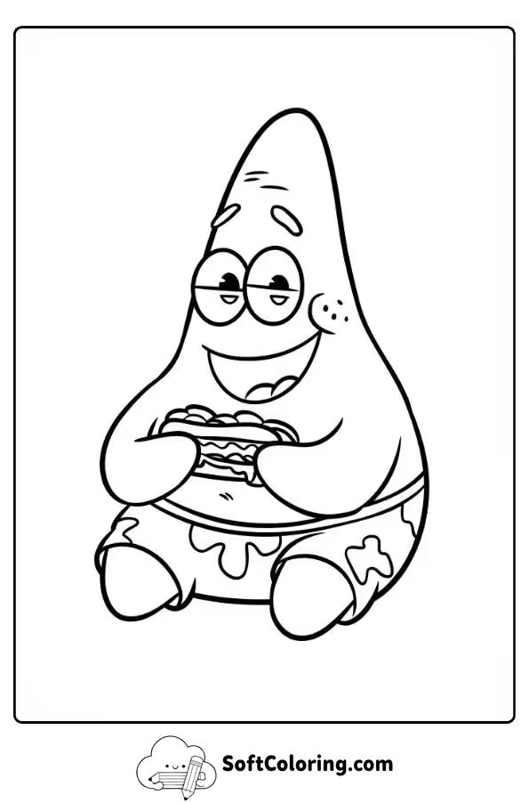 Coloring Page Of Patrick The Starfish Eats A Sandwich
