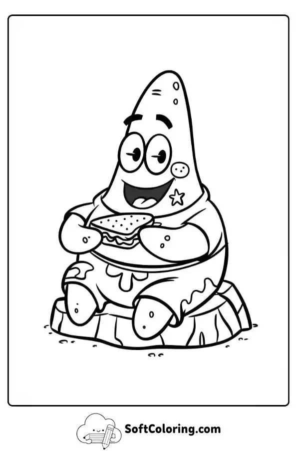 Coloring Page Of Patrick The Starfish Enjoying A Snack