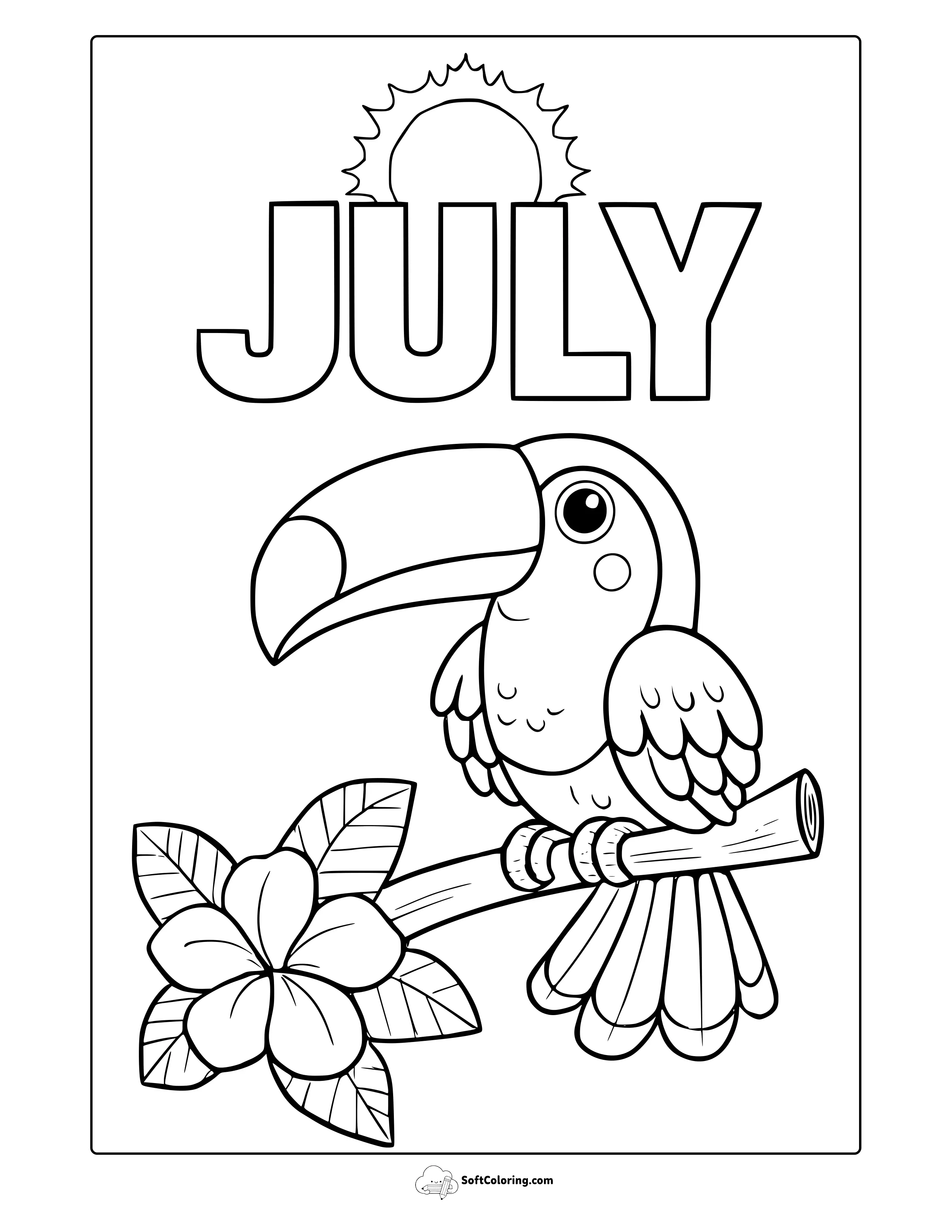Coloring Page Of A Toucan Enjoying July