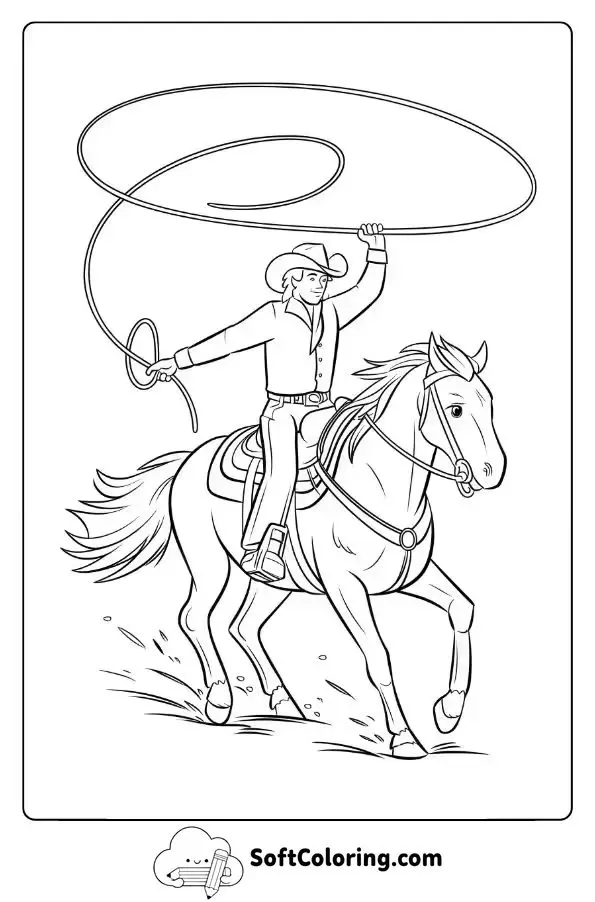 Cowboy Lassoing From His Trusted Horse