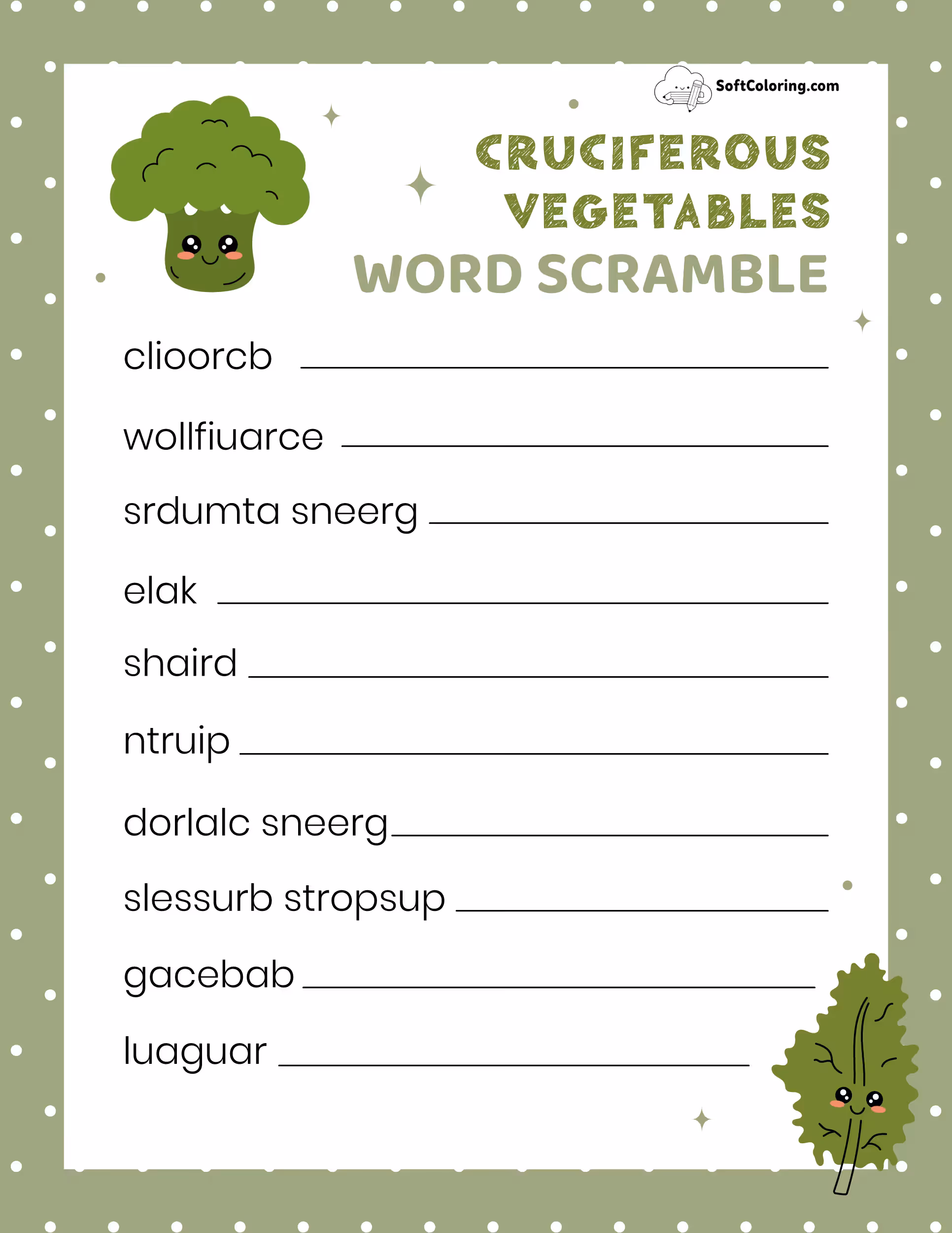 Cruciferous Vegetables Word Scramble