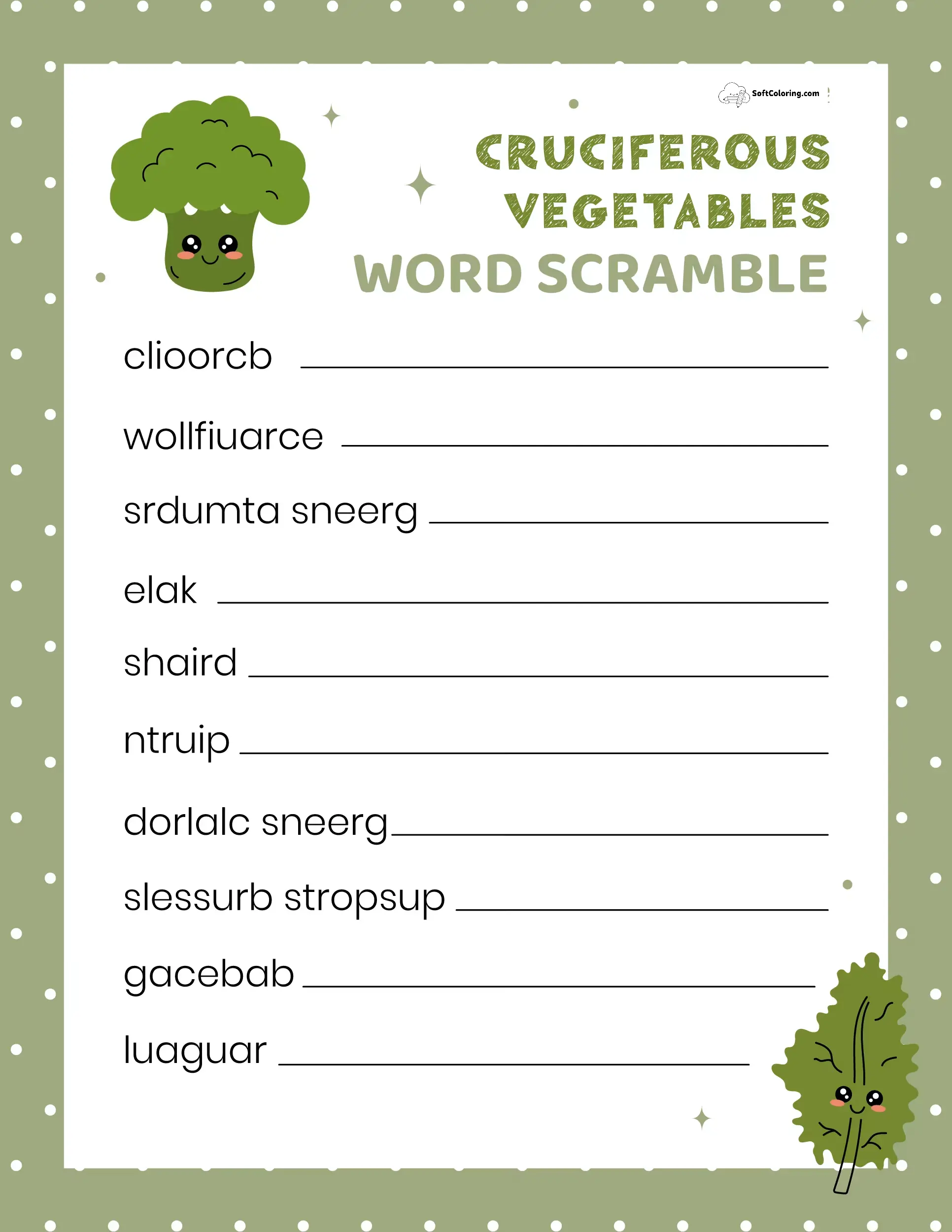 Cruciferous Vegetables Word Scramble