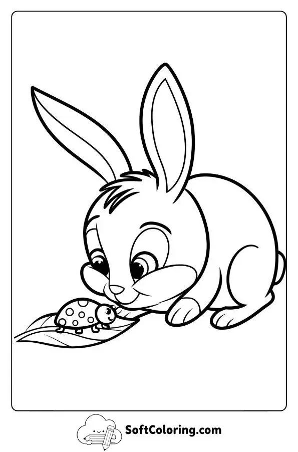 Curious Bunny Sniffing A Ladybug