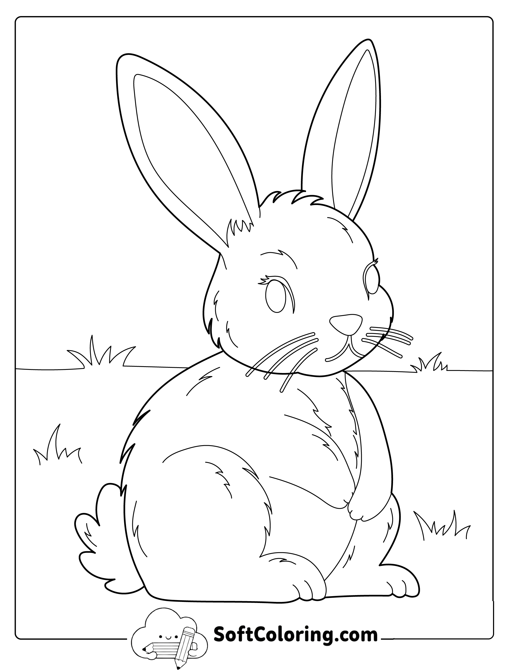 Curious Bunny in Meadow Coloring Page