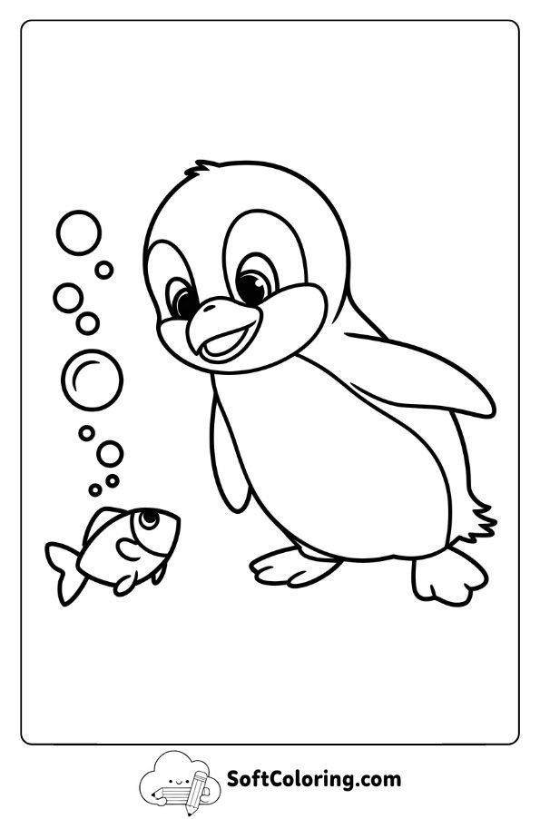 Curious Penguin Looking at Fish Bubbles