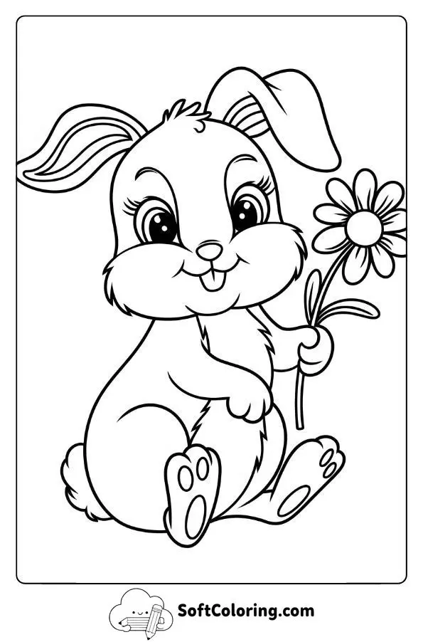 Cute Baby Bunny Holding A Flower