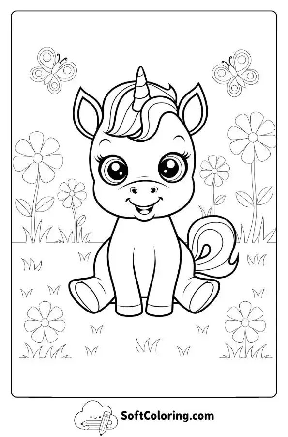 Cute Baby Unicorn In A Meadow