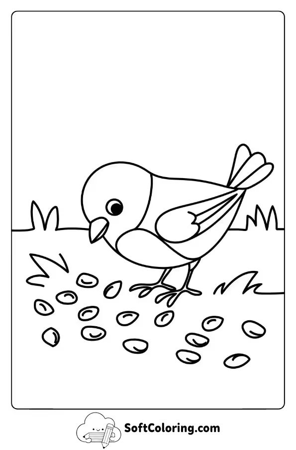Cute Bird Eating Seeds on the Ground