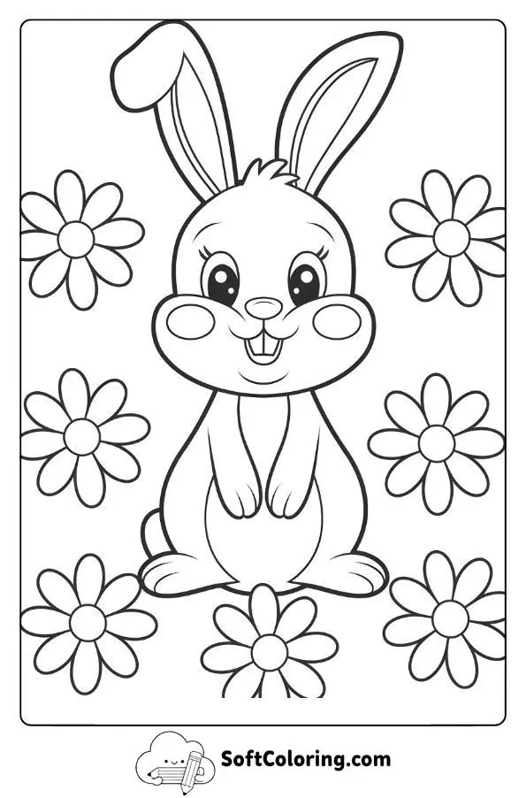 Cute Bunny Smiling In A Field Of Flowers