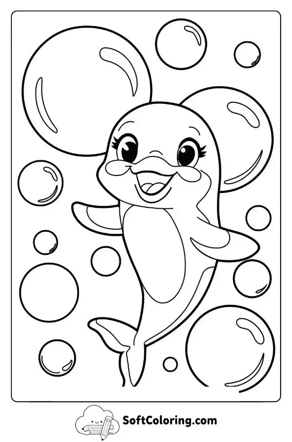 Cute Dolphin Dancing In Colorful Bubbles