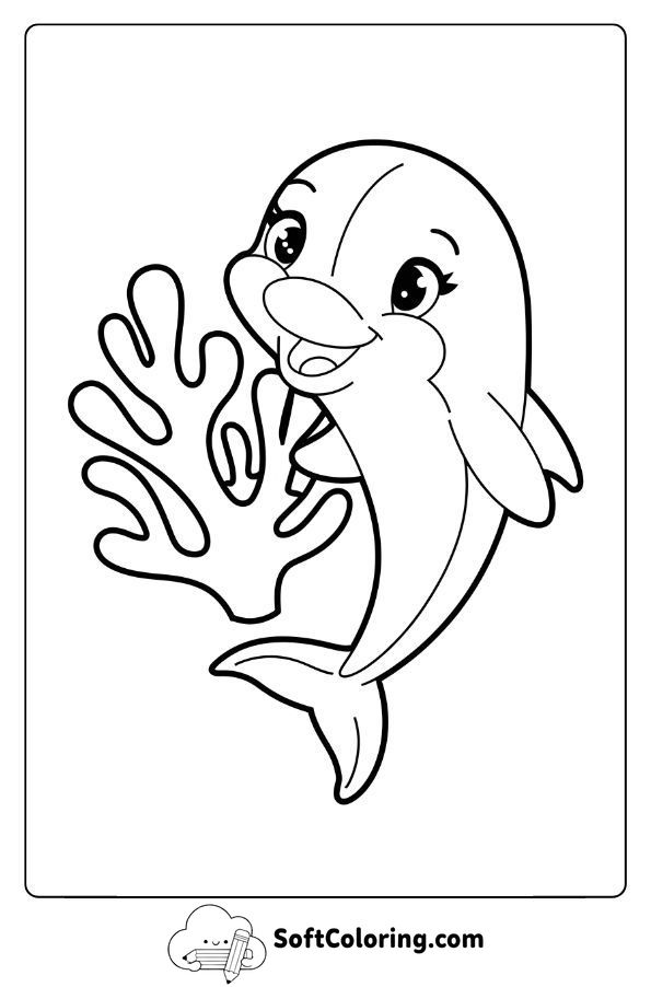 Cute Dolphin Holding a Shiny Coral