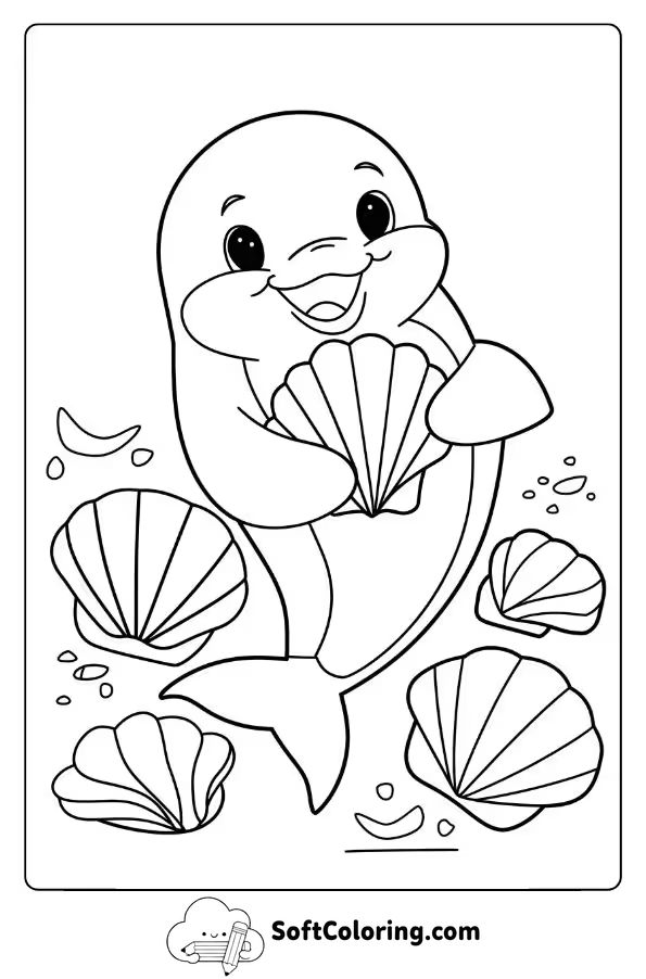 Cute Dolphin with a Shiny Seashell Collection