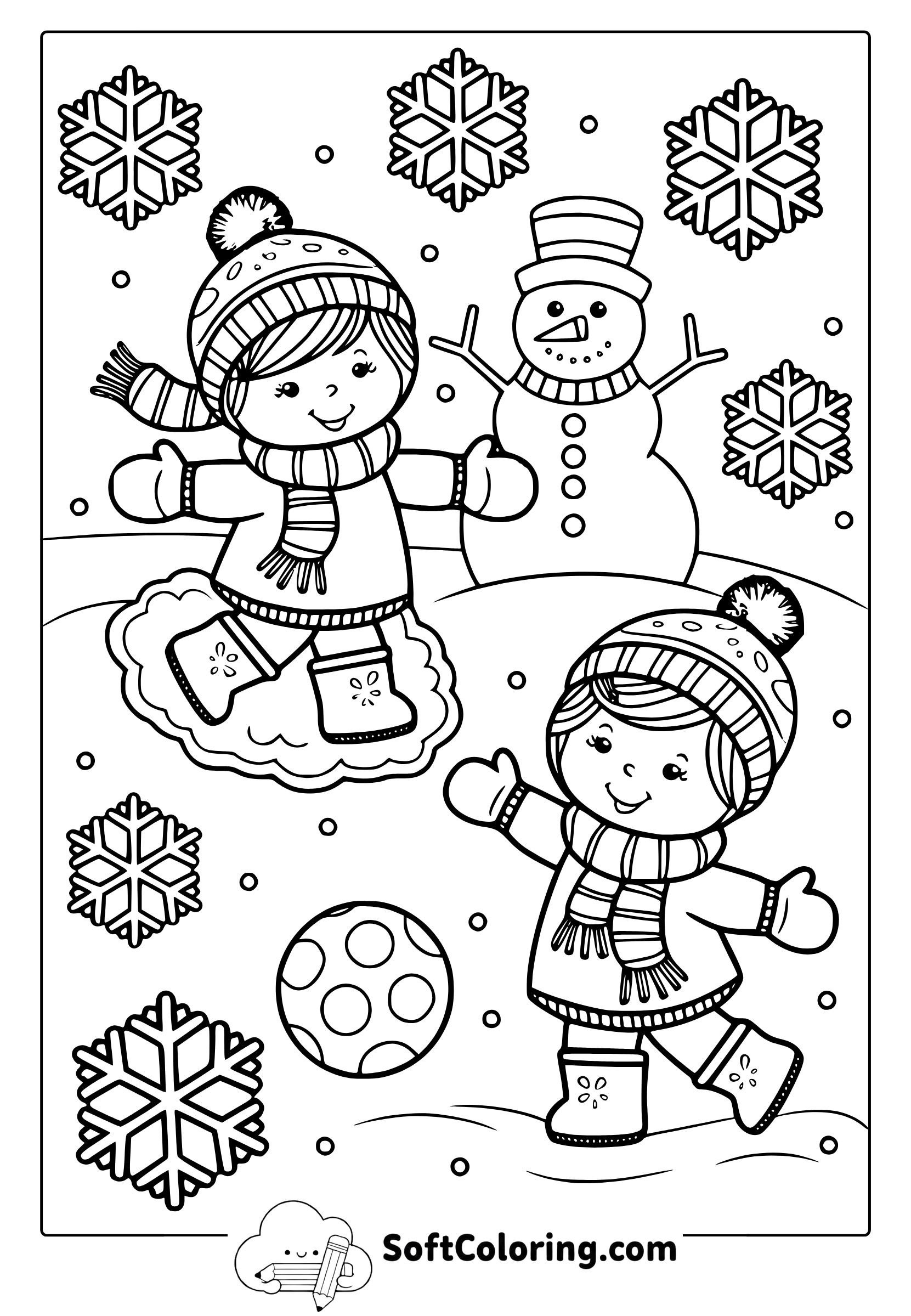 Cute Kids Having Fun in February Coloring Page