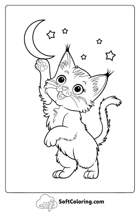 Cute Kitten Reaching for the Moon