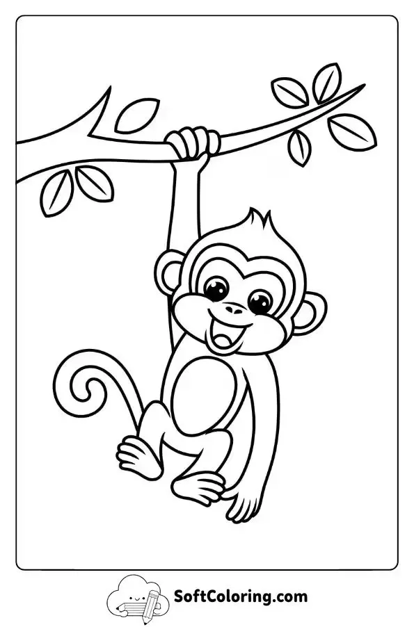 Cute Monkey Hanging From A Tree Branch