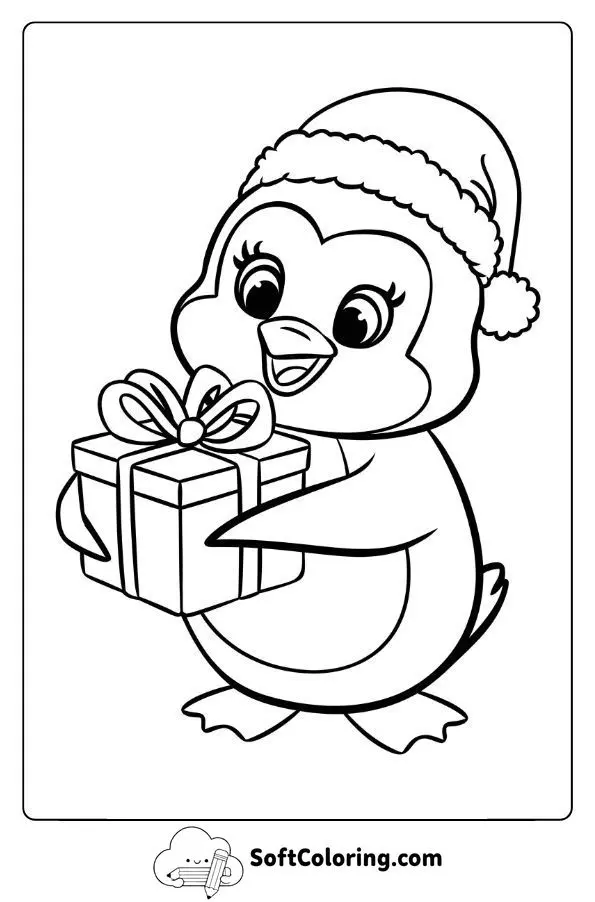 Cute Penguin Holding A Present