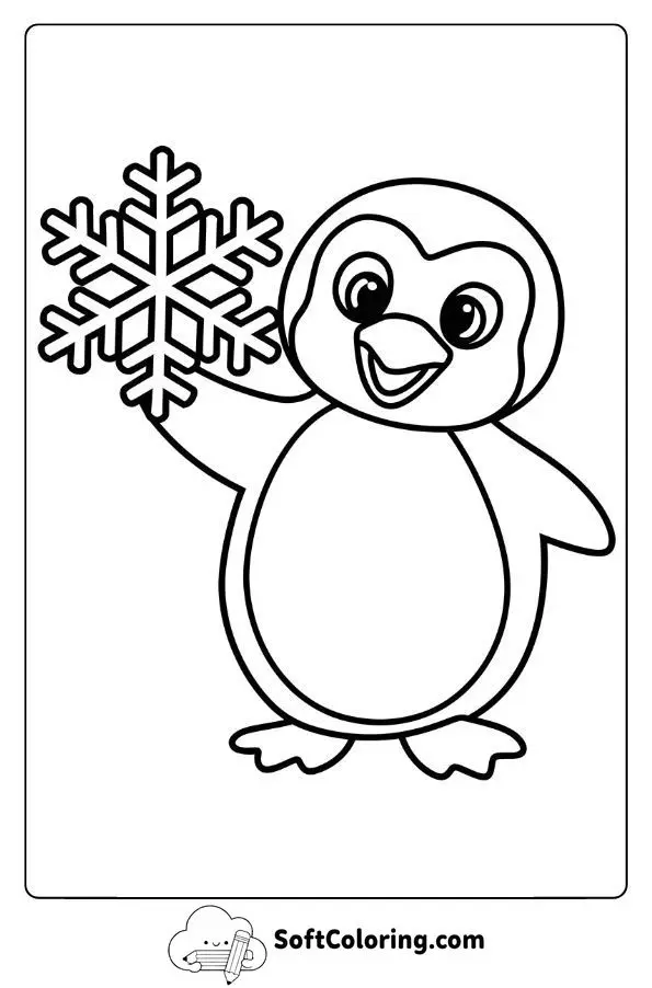 Cute Penguin Holding A Snowflake