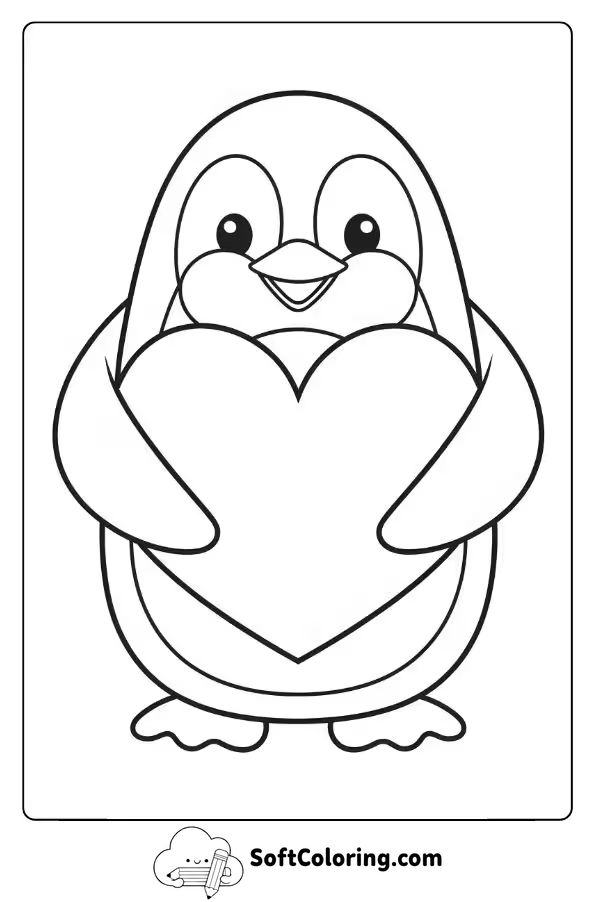 Cute Penguin Holding a Valentine Heart