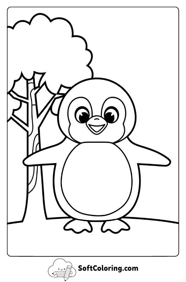 Cute Penguin Standing by a Tree