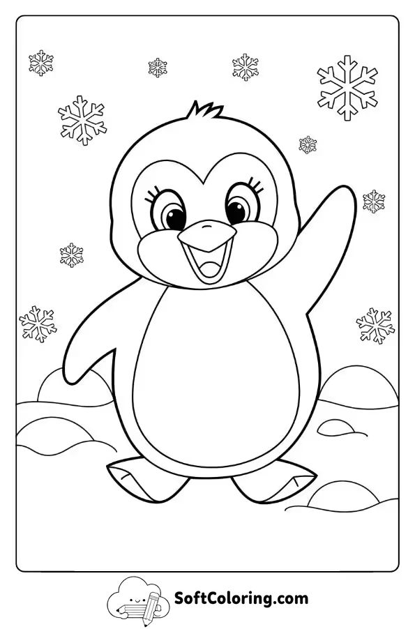 Cute Penguin Waving in the Snow