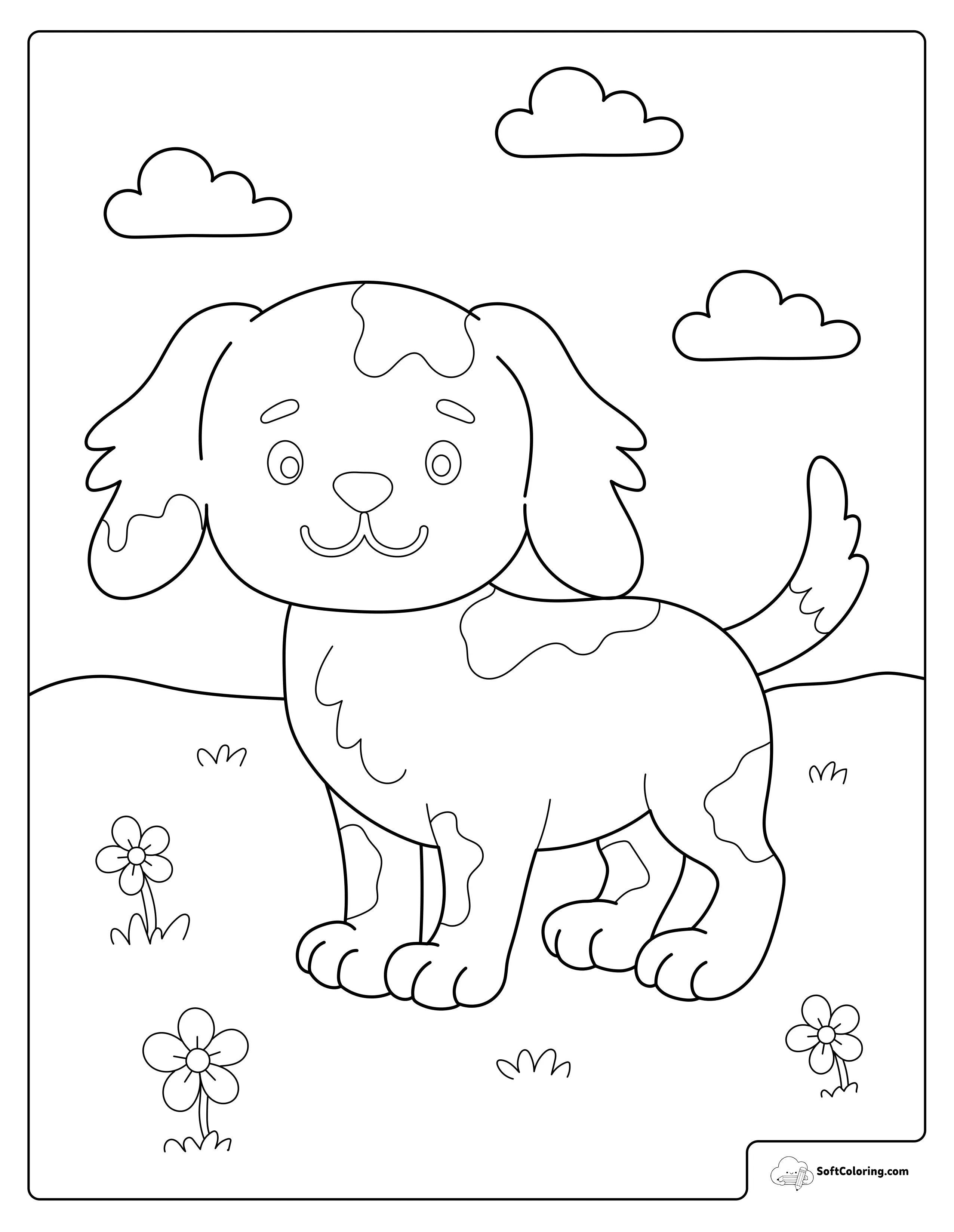 Cute Puppy In The Field Coloring Page