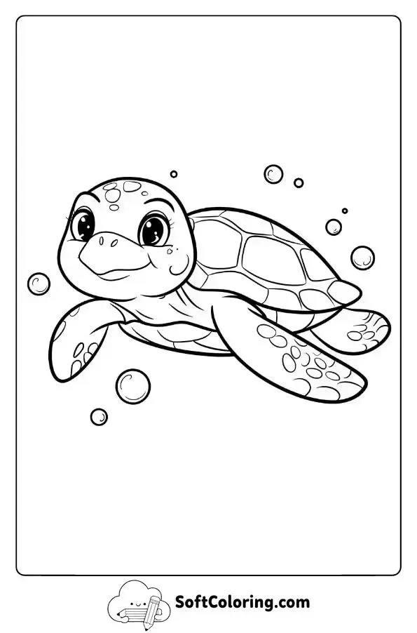 Cute Realistic Turtle Floating In The Ocean