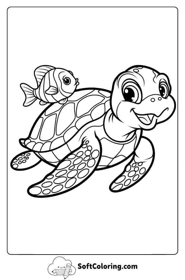 Cute Sea Turtle with a Fish Friend