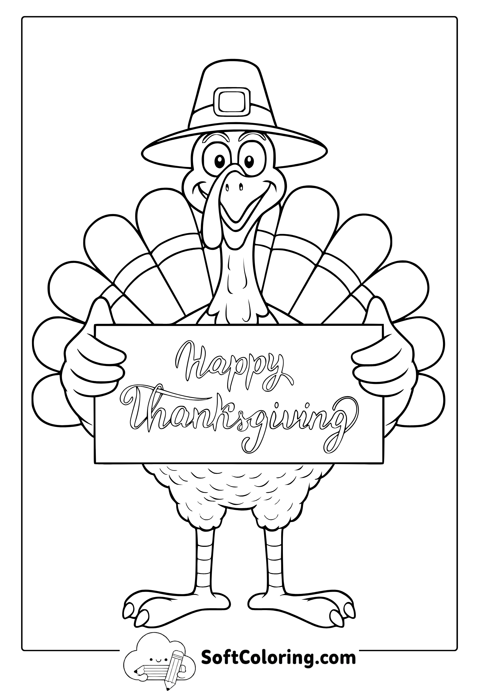 Cute Thanksgiving Turkey Coloring Page