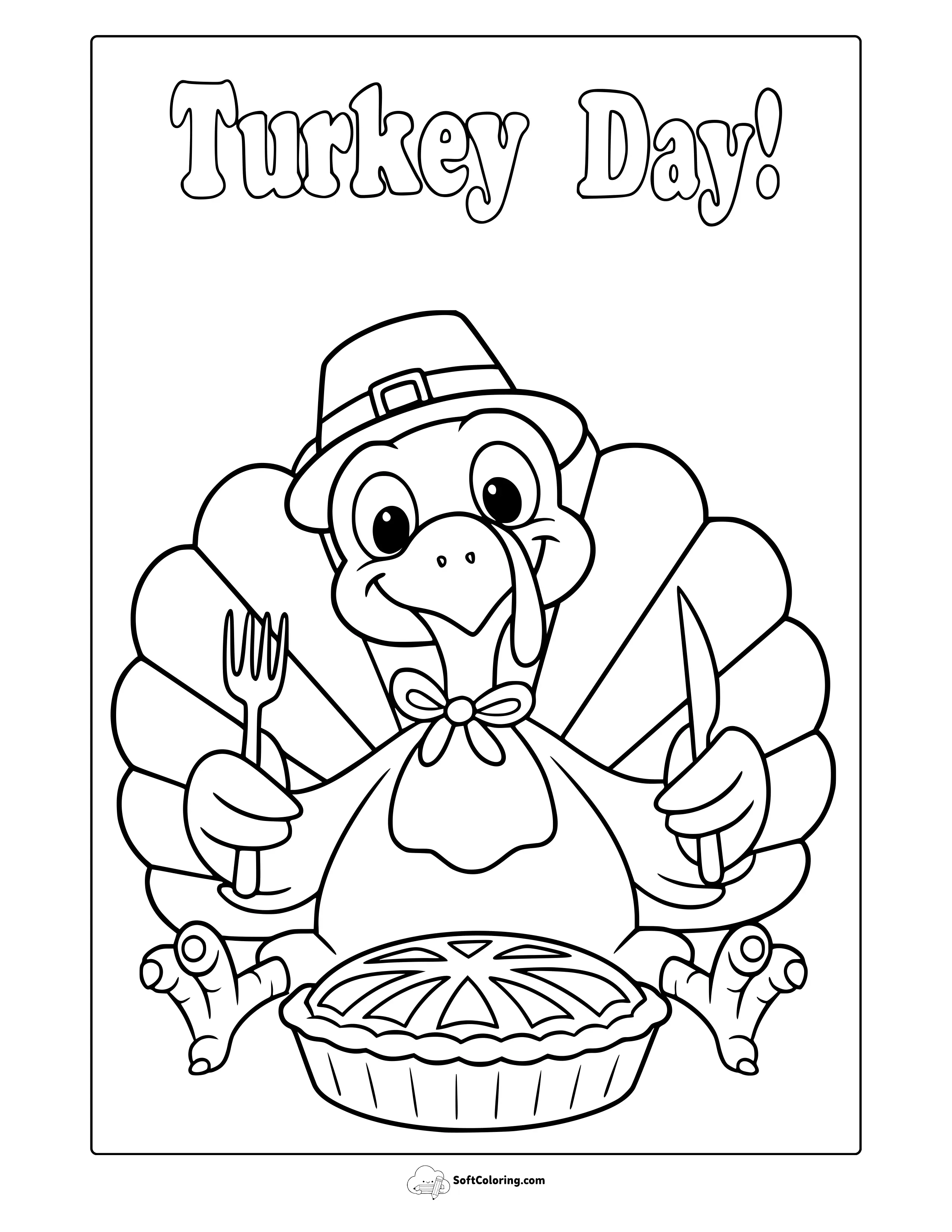 Cute Thanksgiving Turkey With Pumpkin Pie Coloring Page