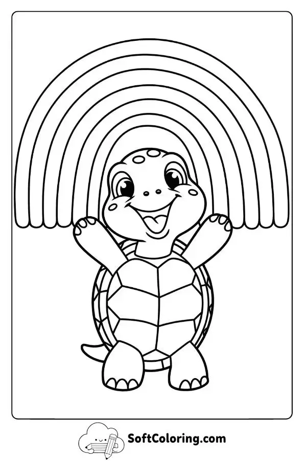 Cute Turtle Under A Rainbow