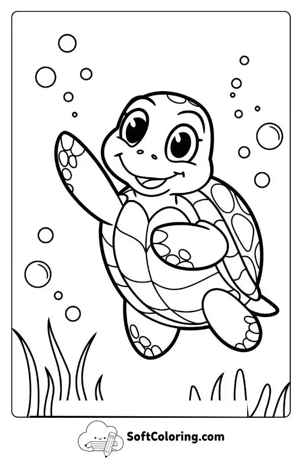 Cute Turtle Waving Underwater