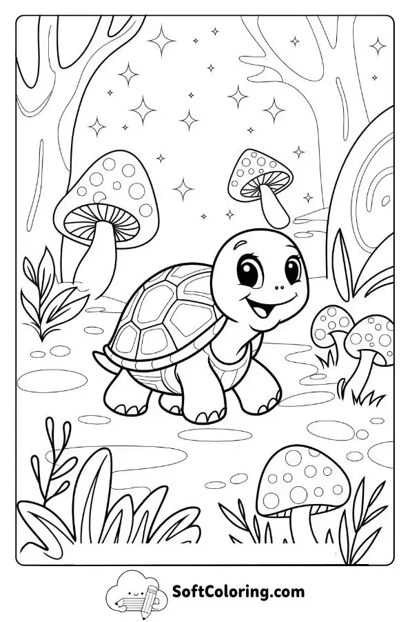 Cute Turtle In A Magical Forest