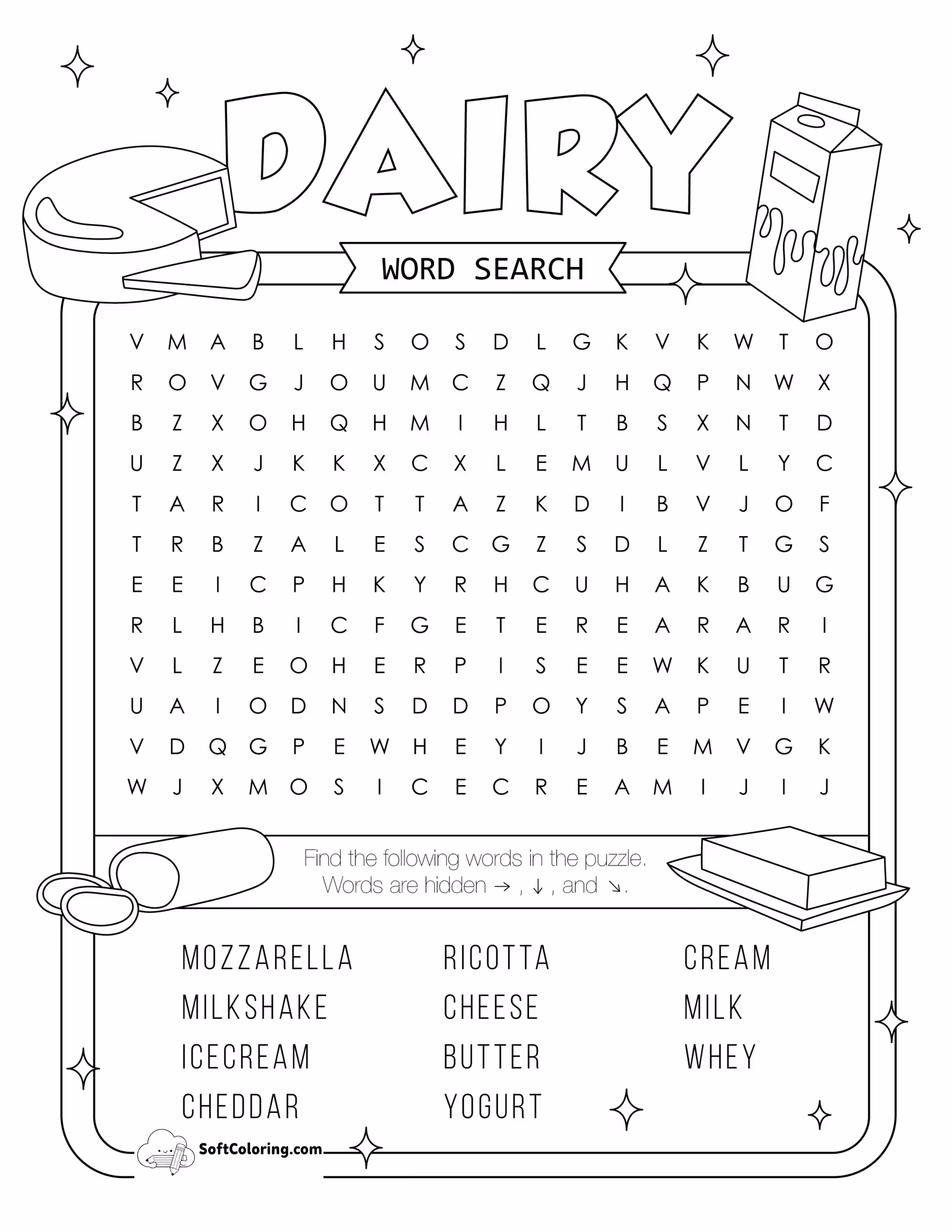 Dairy Word Search Puzzle