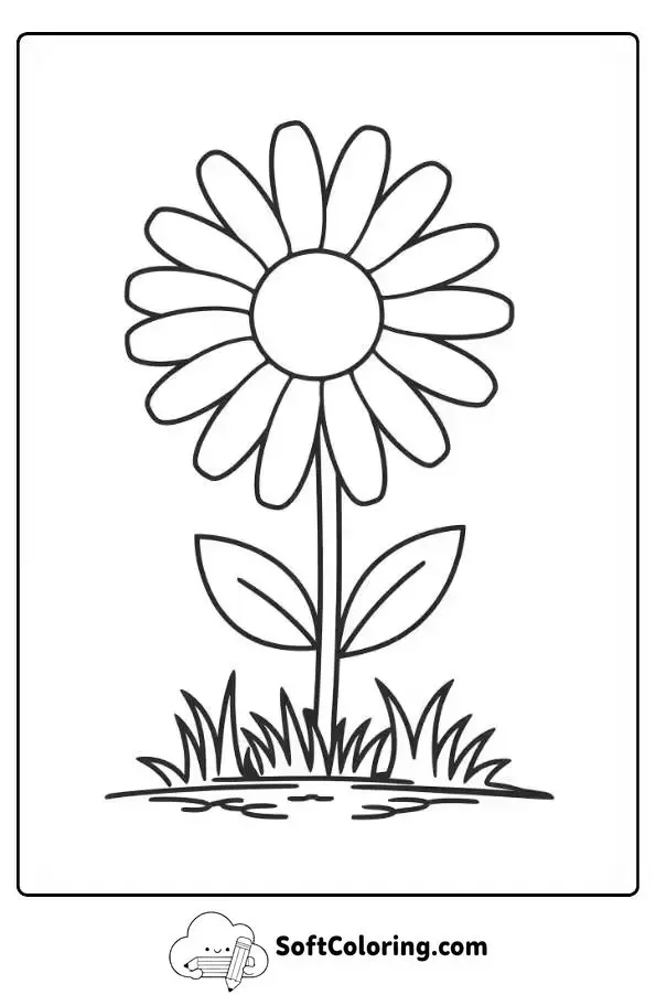 Daisy Flower And Grass Scene Coloring Page