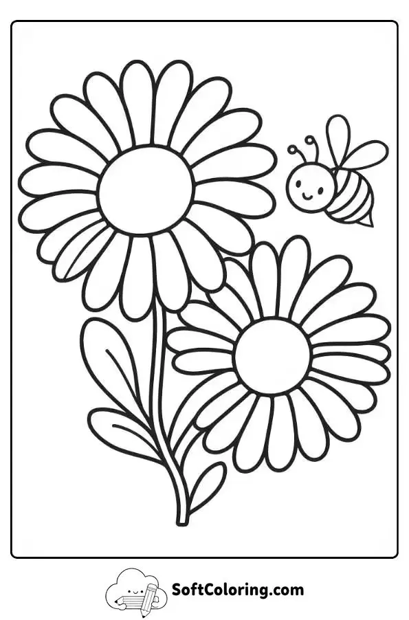 Daisy With Bee Coloring Page