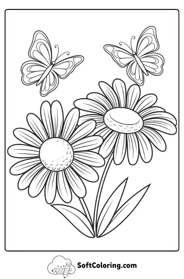 Daisy with Butterflies Coloring Page