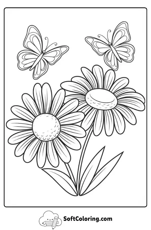 Daisy With Butterflies Coloring Page